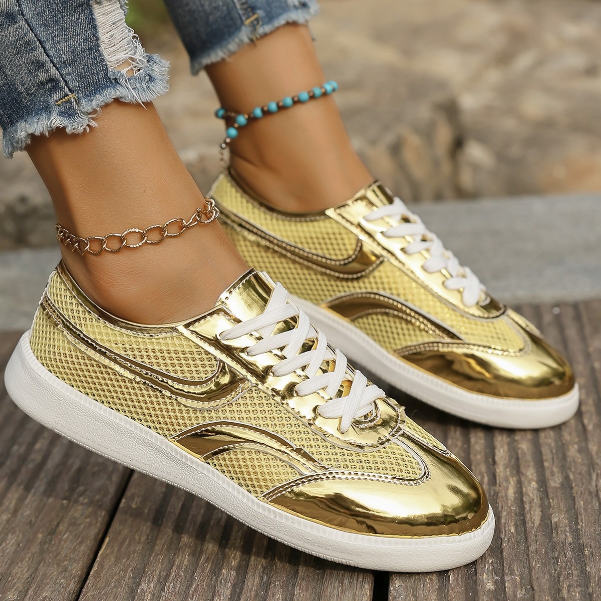 Knit Fabric Lace Up Sneakers - 새로운 여성 운동화 통기성 니트 메쉬