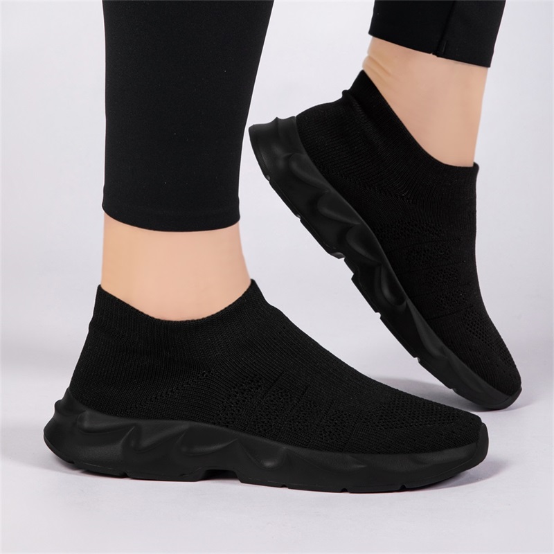 Knit Fabric Lace Up Sneakers - 여성용 메쉬 니트 슬립온 워킹 슈즈,
