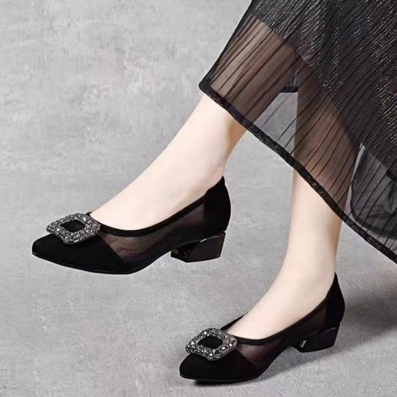 Women'S Shoes - 우아한 포인티드 토 메쉬 블록 힐