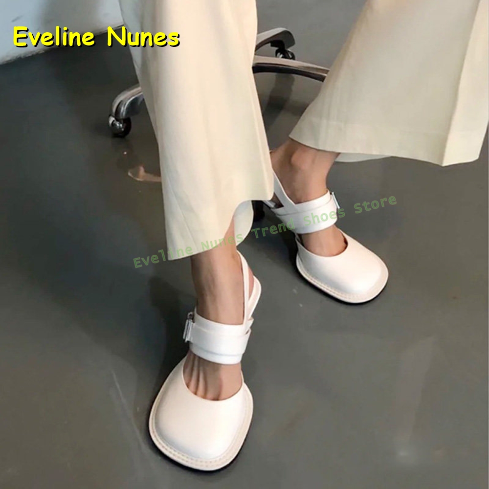 여성용 블랙 스퀘어 토 버클 슬링백 뮬 힐 두꺼운 밑창 - Sandals 리뷰 및 가격